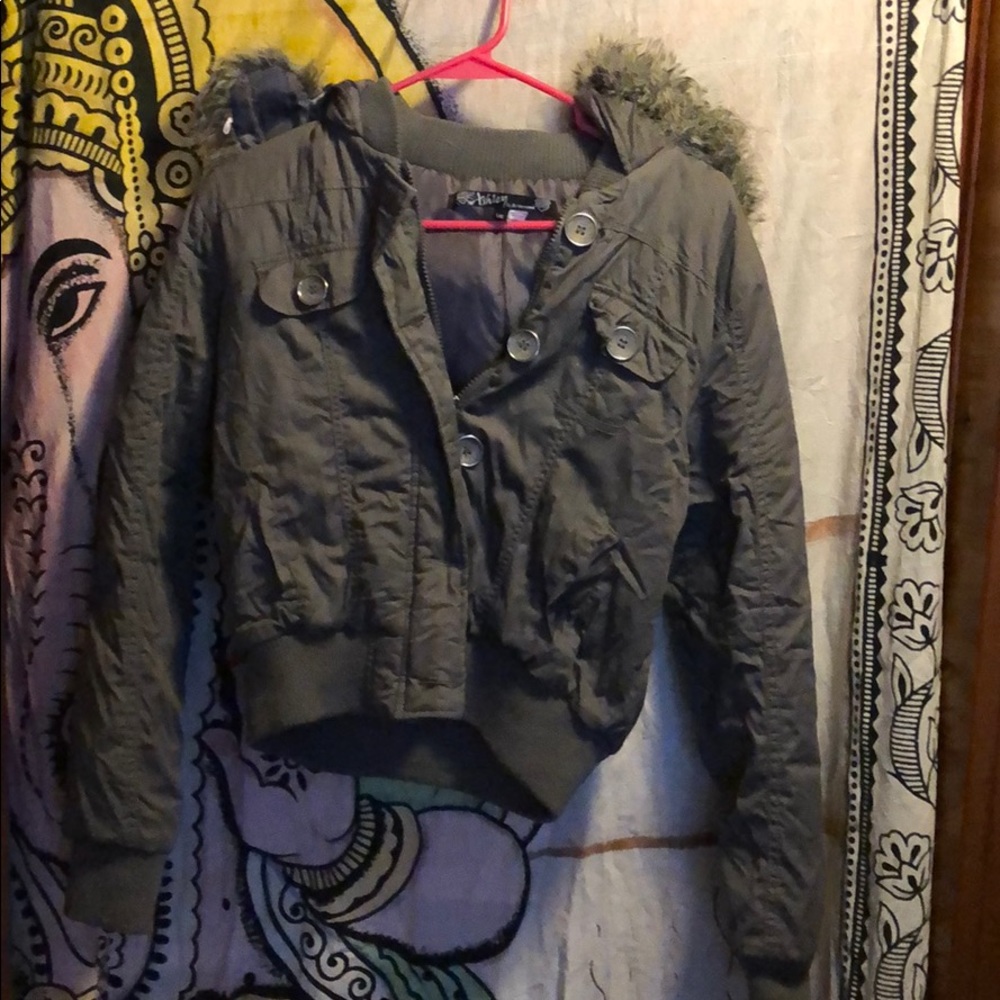 Woman’s gray jacket